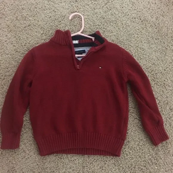 Tommy Hilfiger 3T red vneck zip sweater - Picture 1 of 4